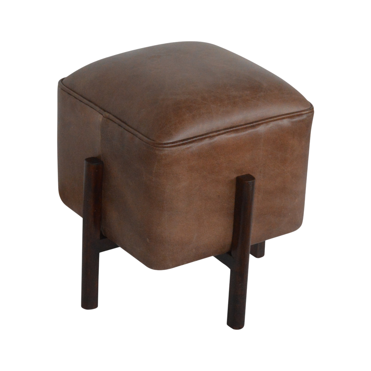 Sussex Leather Footstool in Tobacco, side view showing the depth.