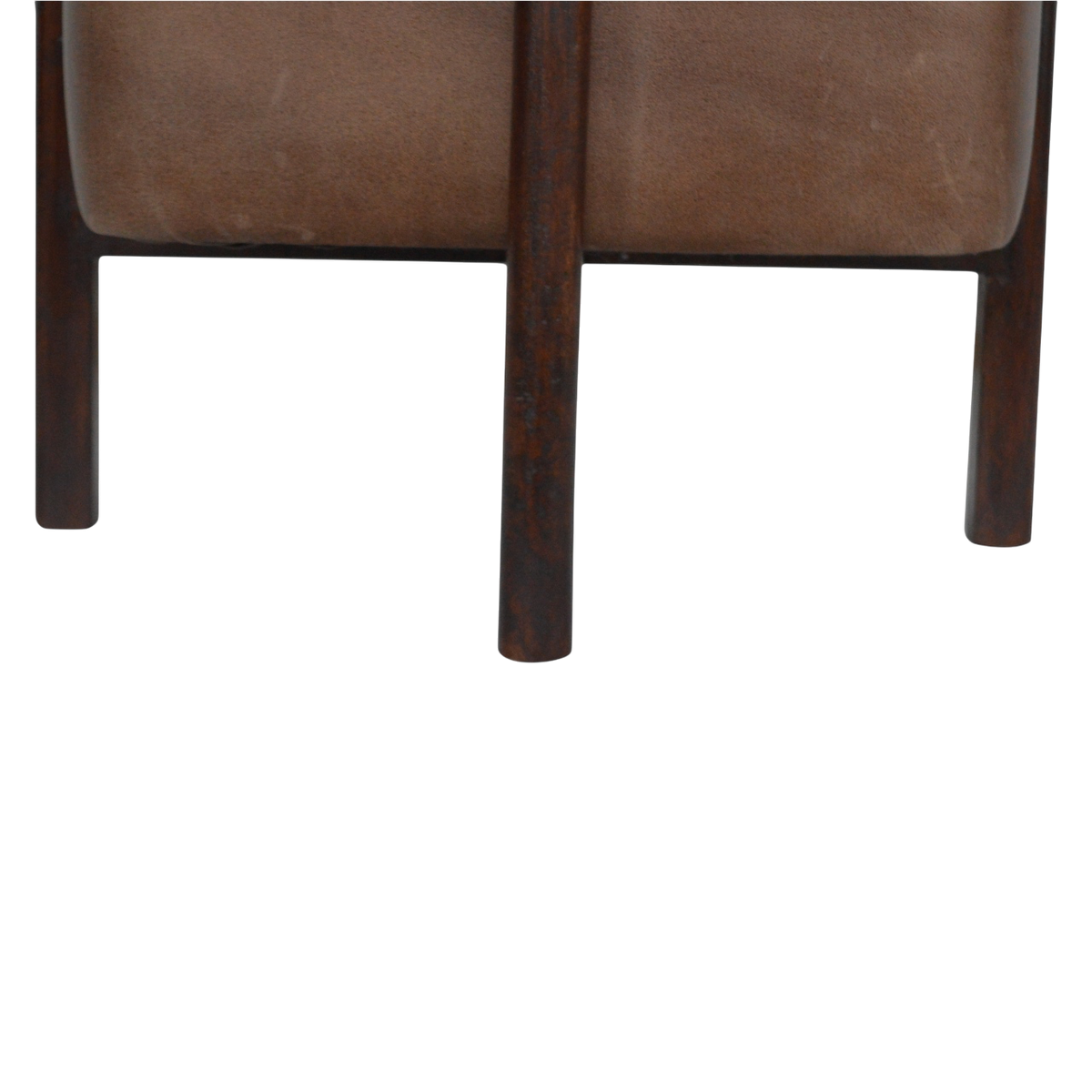 Close view of the frame on the Sussex Leather Footstool in Tobacco.