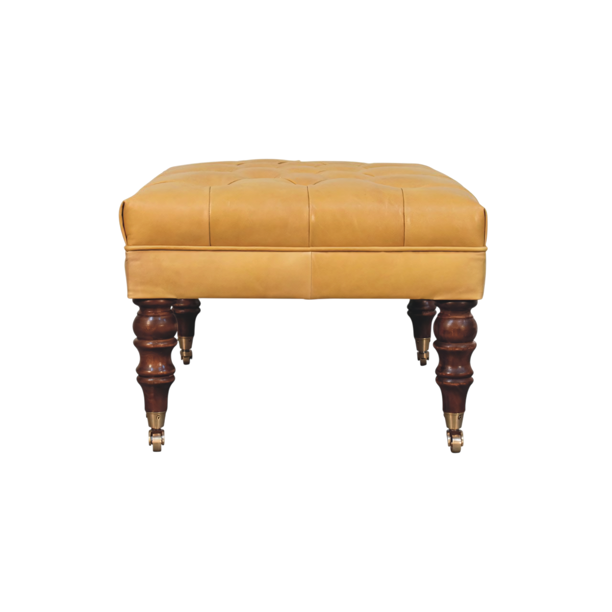 Sussex Leather Ottoman in Blonde Saddle, side view showing the depth.