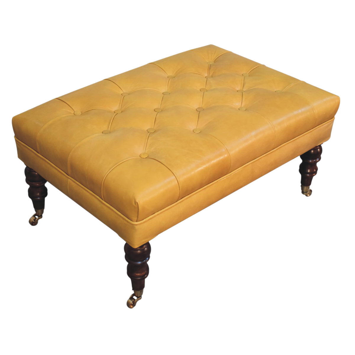 Sussex Leather Ottoman in Blonde Saddle, shown from above at an angle.