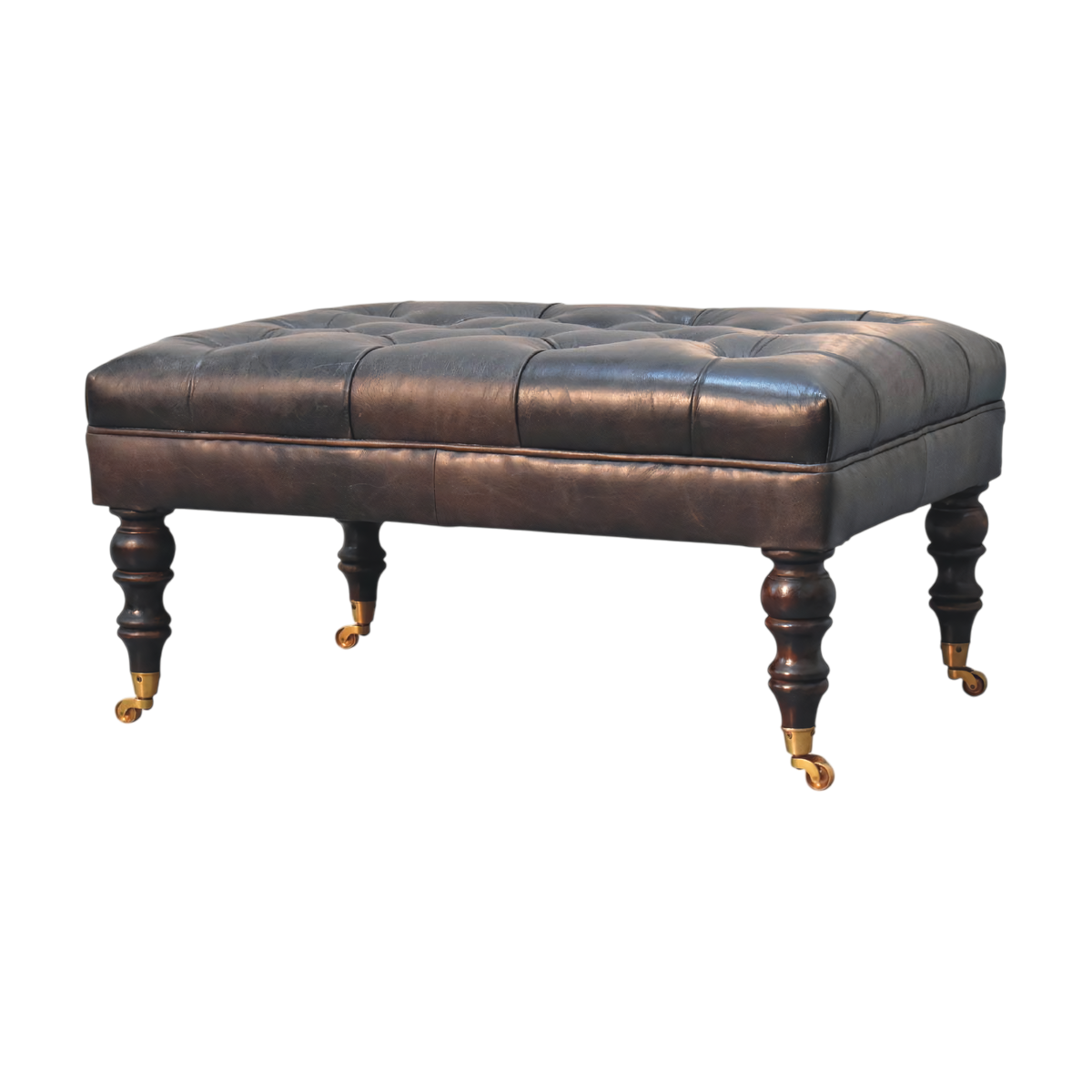Sussex Leather Ottoman in Espresso, three-quarter view showing the full profile.