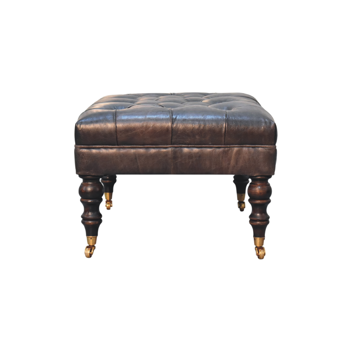 Sussex Leather Ottoman in Espresso, side view showing the depth.