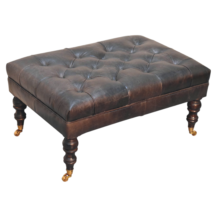 Sussex Leather Ottoman in Espresso, shown from above at an angle.