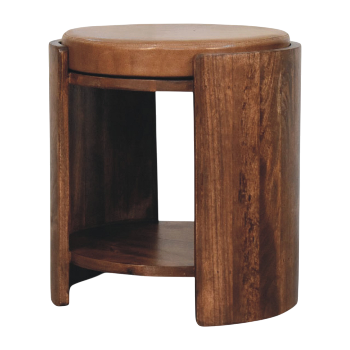 Sussex Leather Stool in Chestnut, three-quarter view showing the full profile.