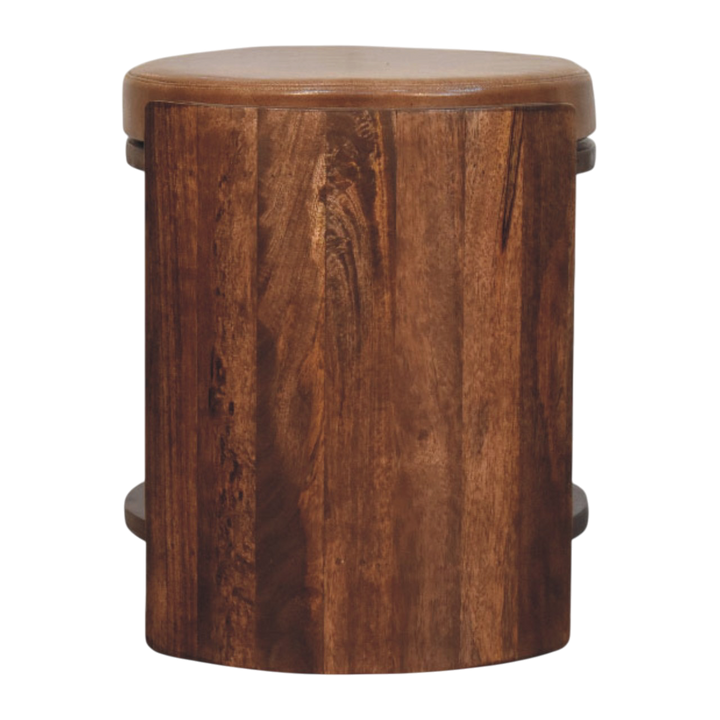 Sussex Leather Stool in Chestnut, side view showing the depth.