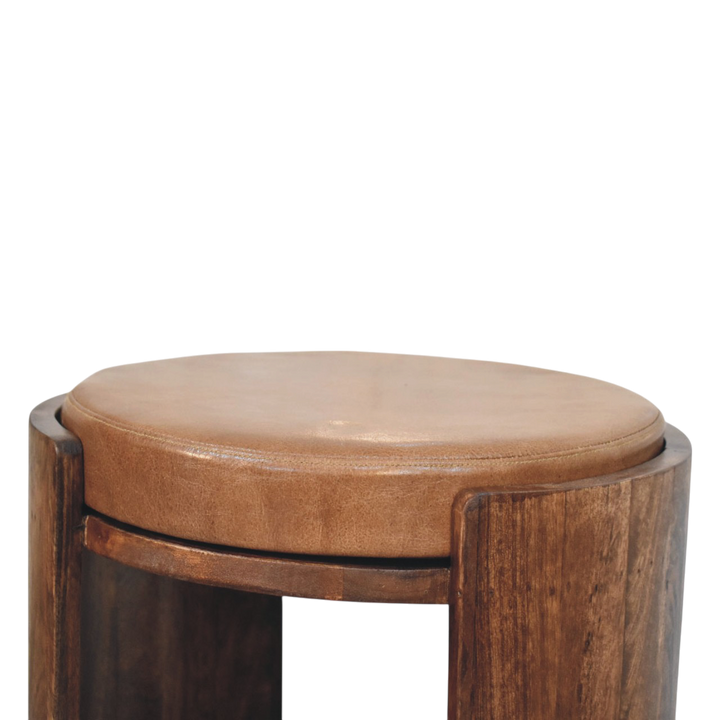 Sussex Leather Stool in Chestnut, shown from above.