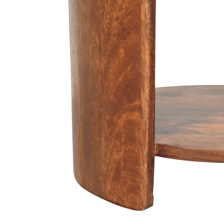 Close view of the legs on the Sussex Leather Stool in Chestnut.