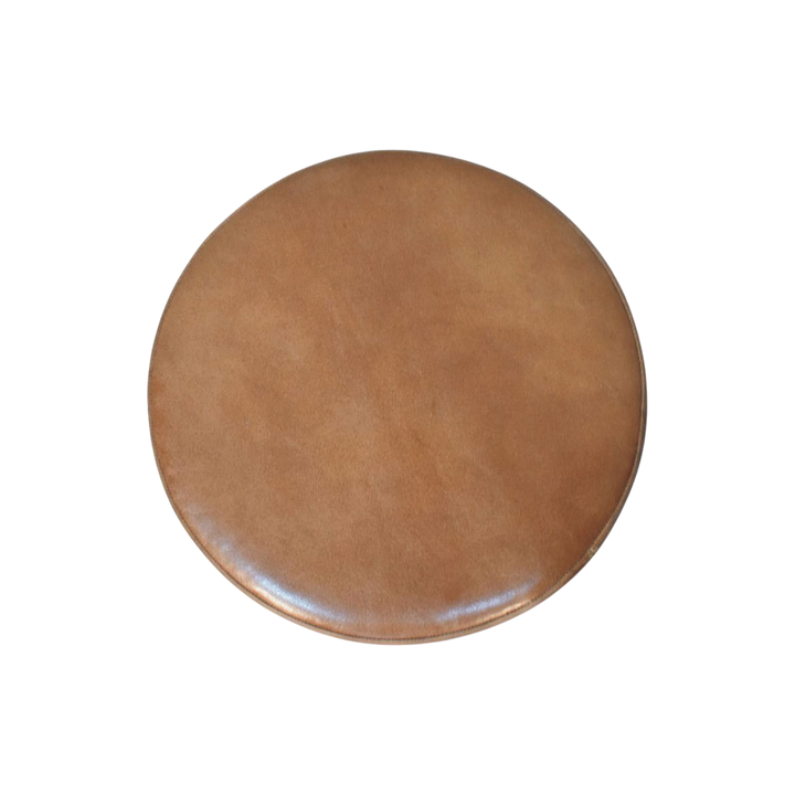 Sussex Ribbed Leather Stool in Tobacco, shown from above.