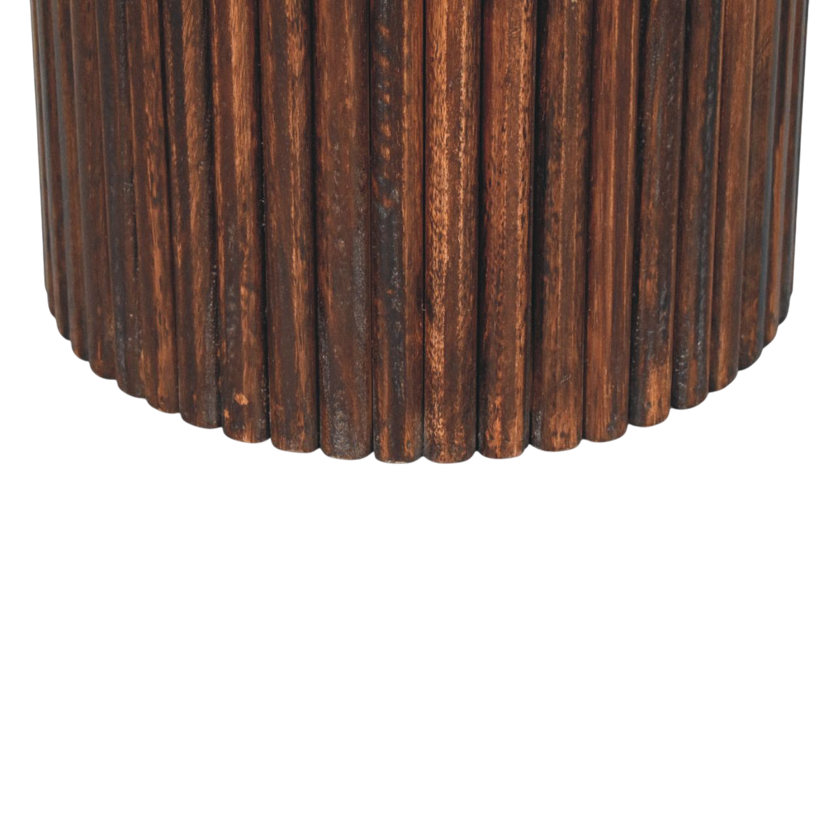 Close view of the carved detailing on the Sussex Ribbed Leather Stool in Tobacco.