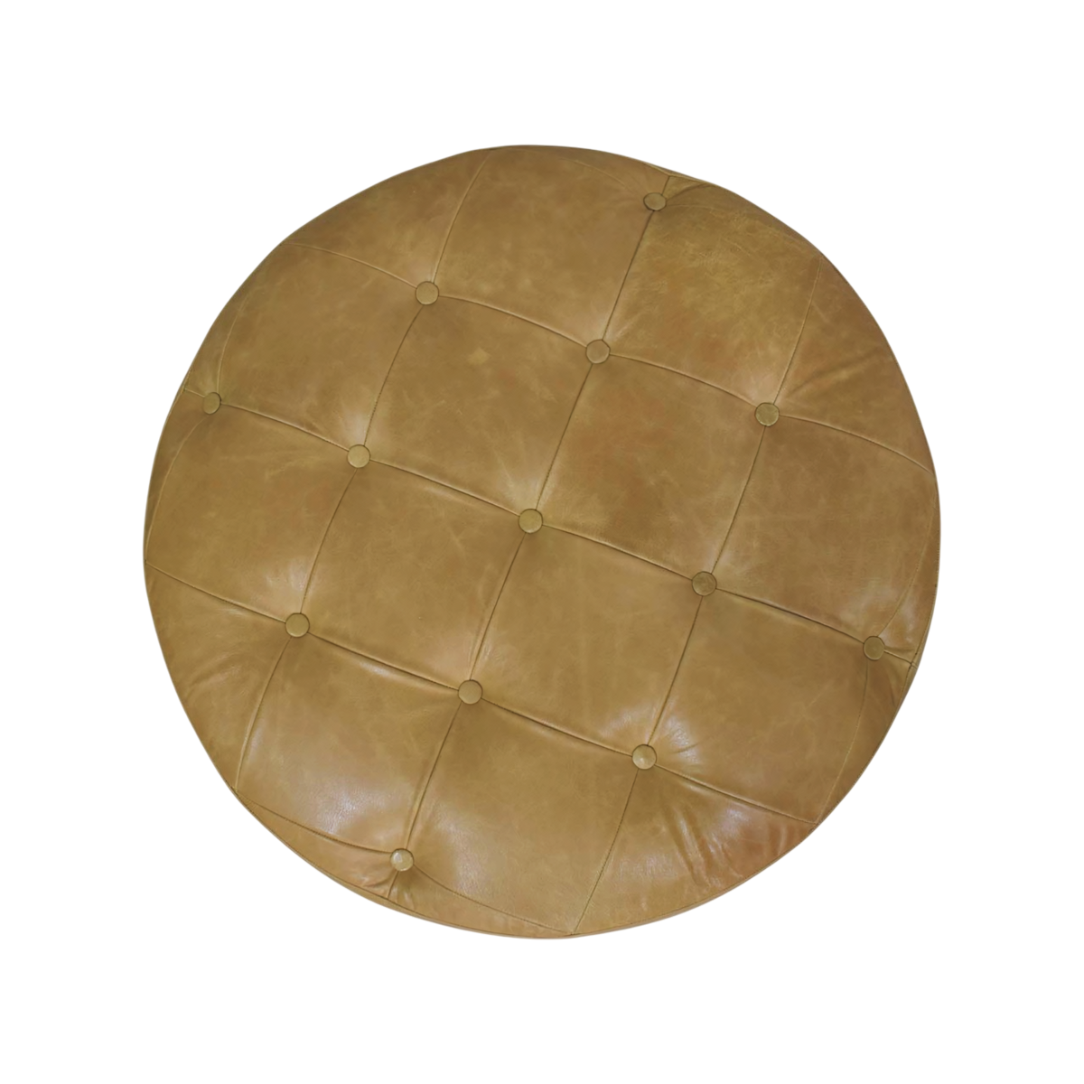 Sussex Round Leather Coffee Table in Blonde Saddle, shown from above.