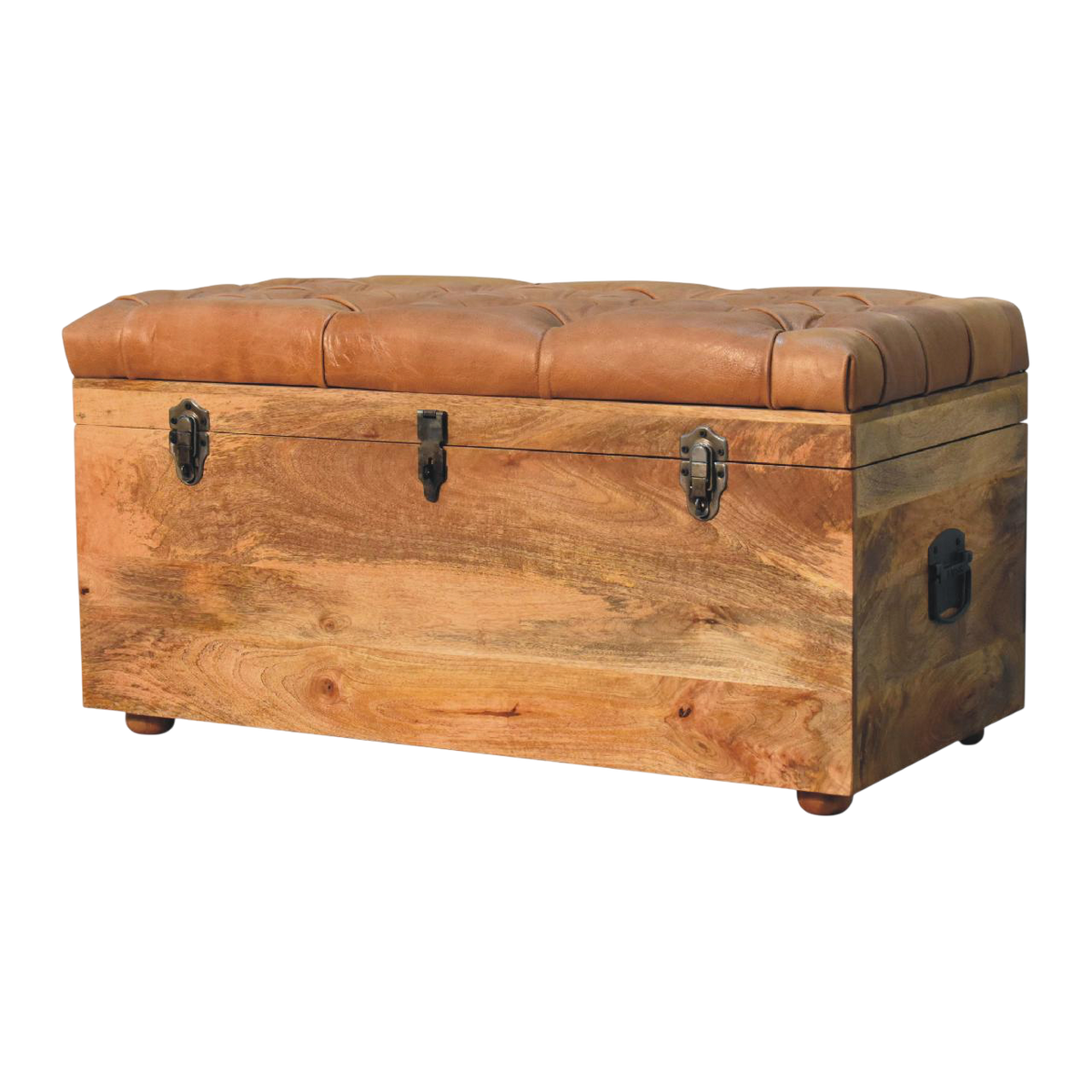 Sussex Storage Trunk in Amber with Tobacco Leather, three-quarter view showing the full profile.