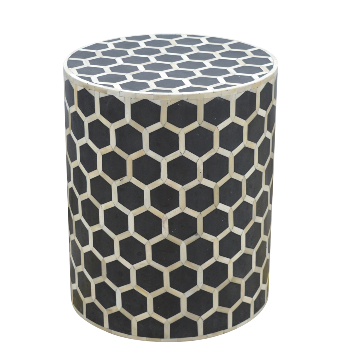 Tivoli Inlay Footstool in Charcoal, three-quarter view showing the full profile.