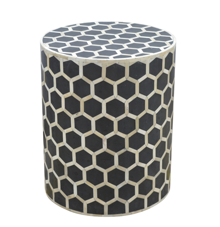 Tivoli Inlay Footstool in Charcoal, three-quarter view showing the full profile.