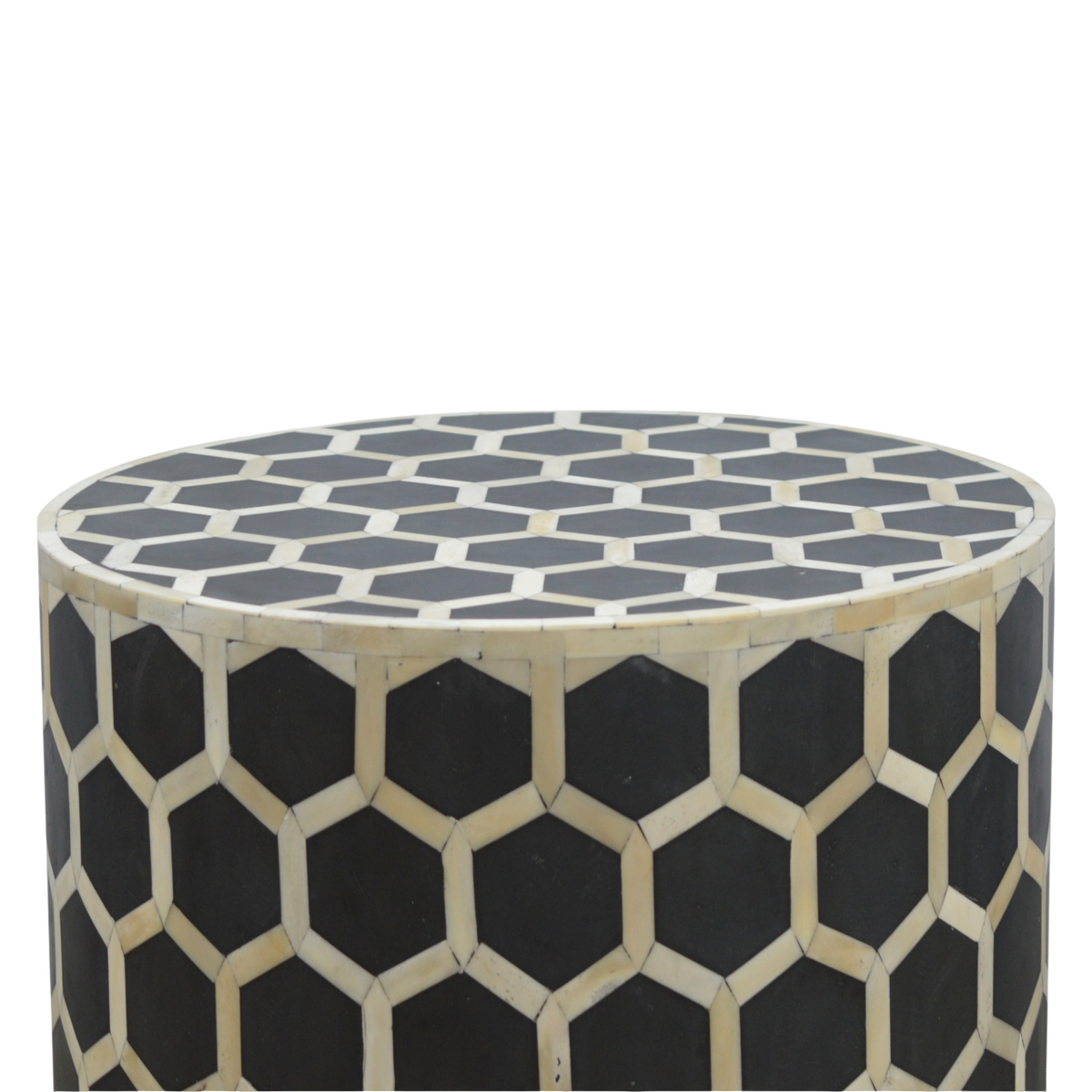 Tivoli Inlay Footstool in Charcoal, three-quarter view from the opposite side.