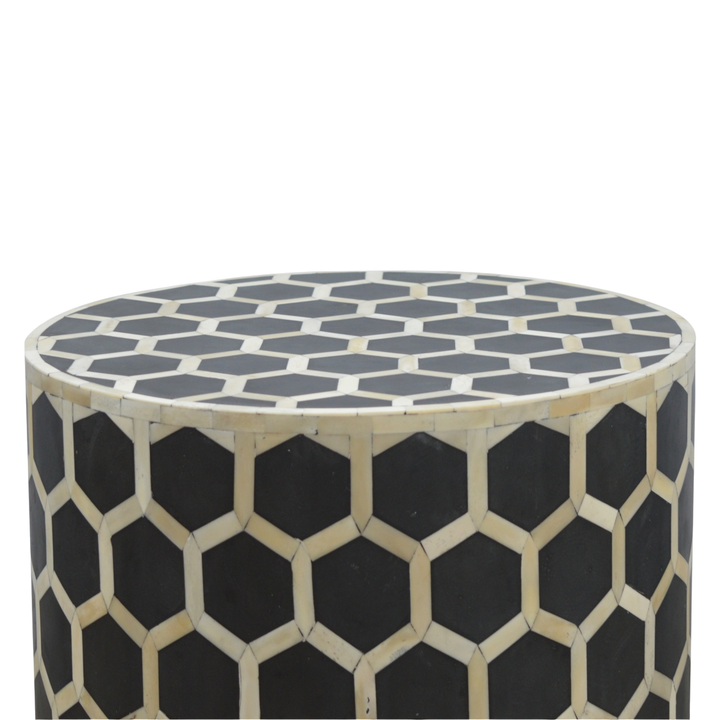 Tivoli Inlay Footstool in Charcoal, three-quarter view from the opposite side.