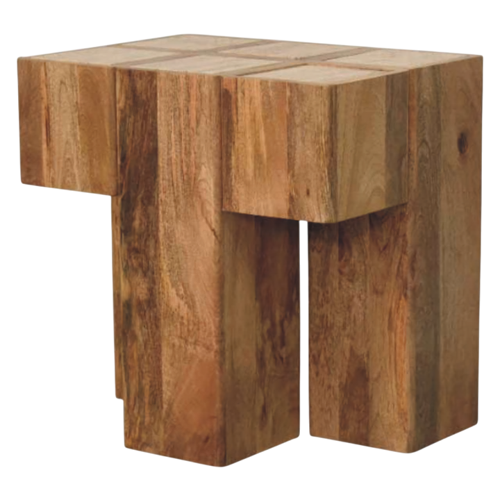 Tivoli Travertine Block Side Table in Amber, three-quarter view showing the full profile.