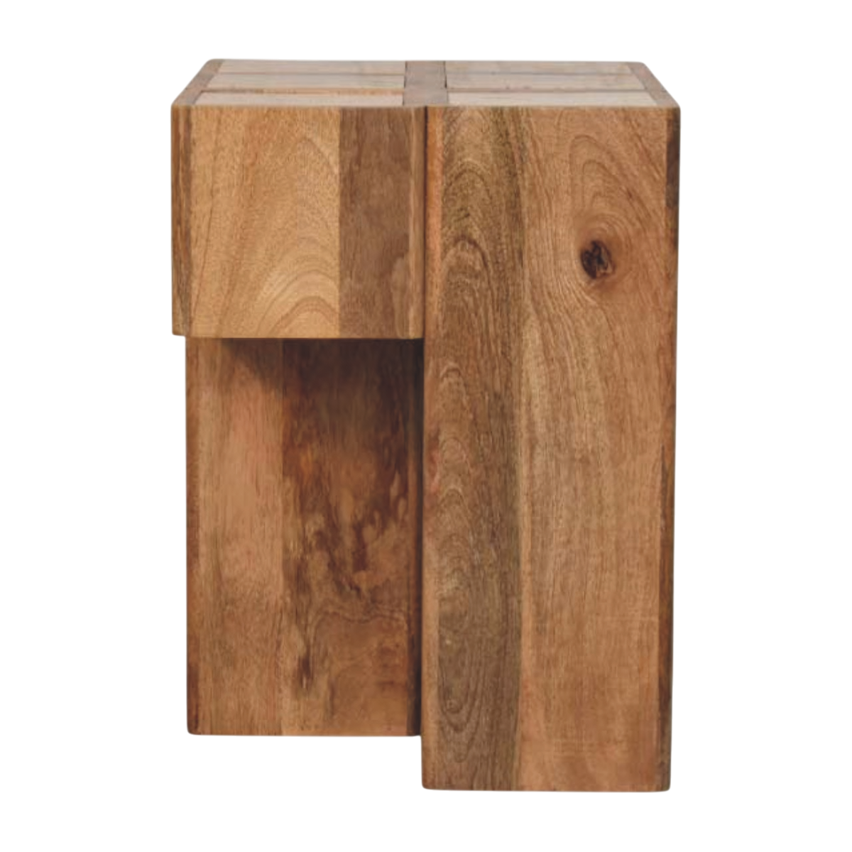 Tivoli Travertine Block Side Table in Amber, side view showing the depth.