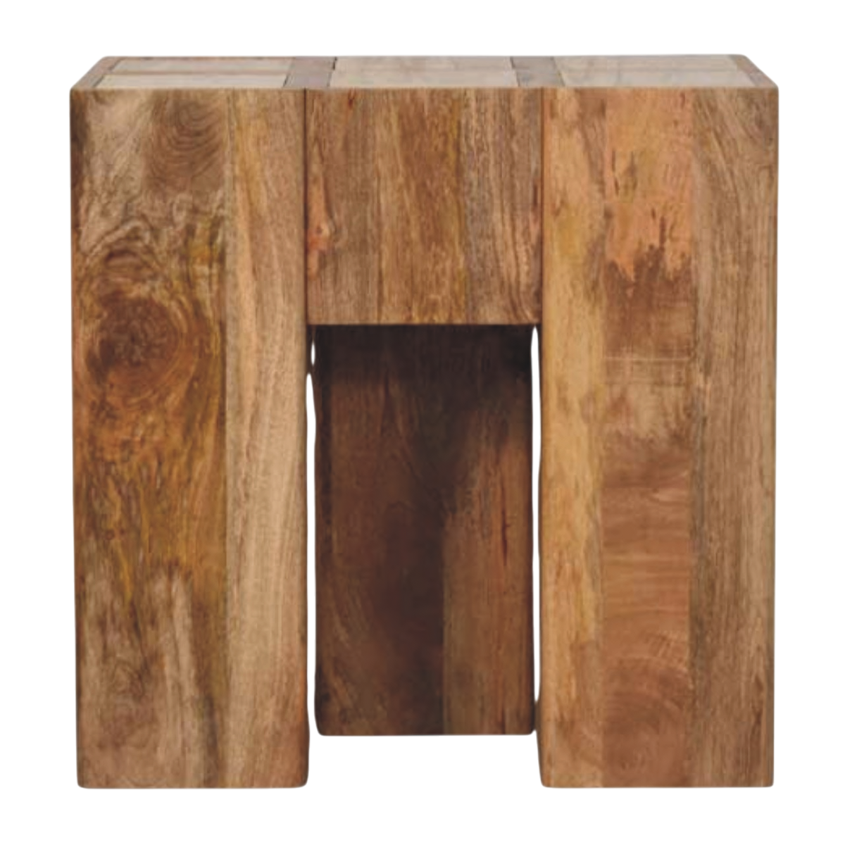 Tivoli Travertine Block Side Table in Amber, three-quarter view from the opposite side.