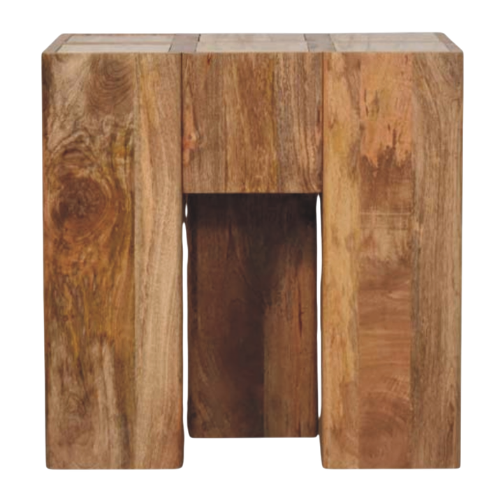 Tivoli Travertine Block Side Table in Amber, three-quarter view from the opposite side.