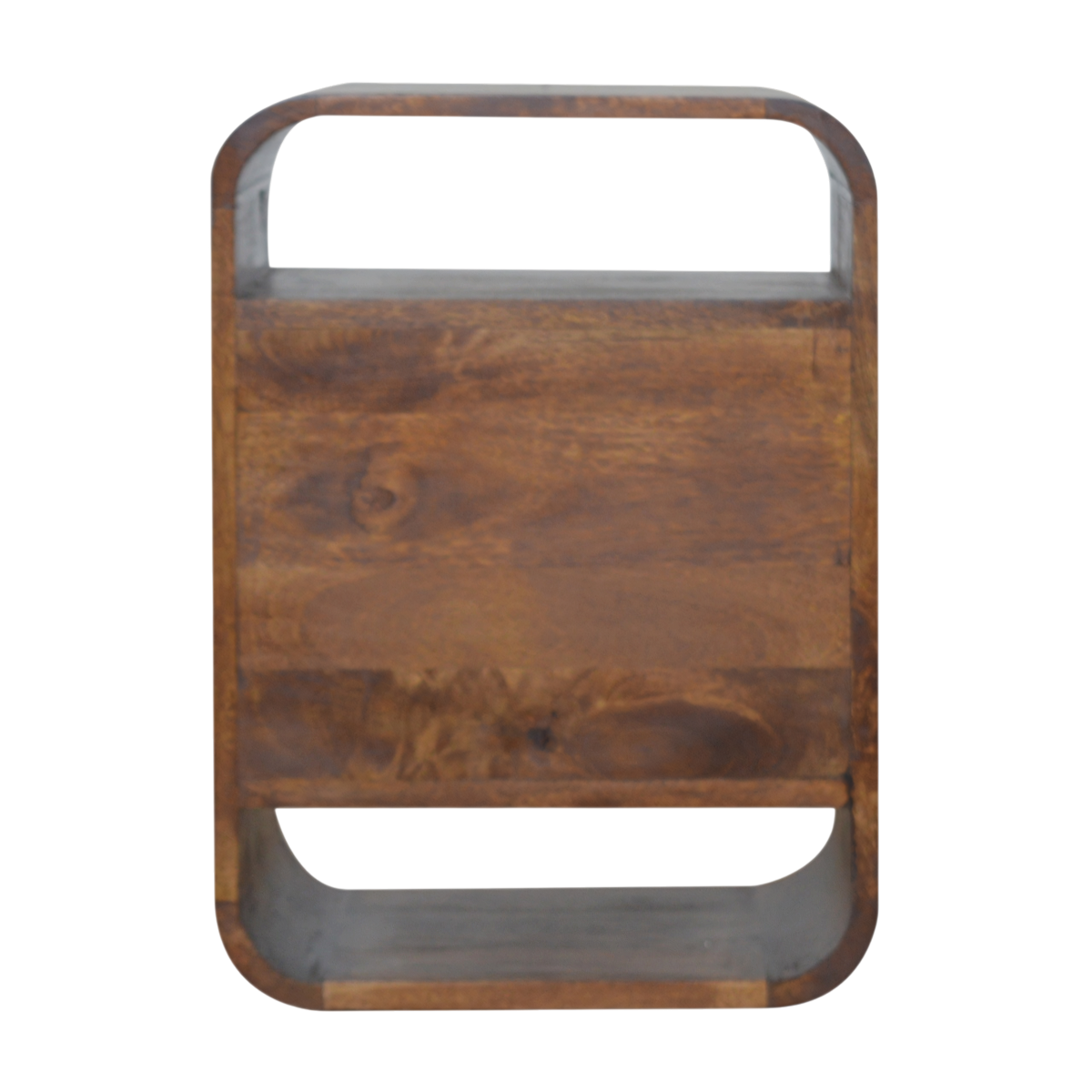 Trosa 2-Drawer Bedside Table in Chestnut, rear view.