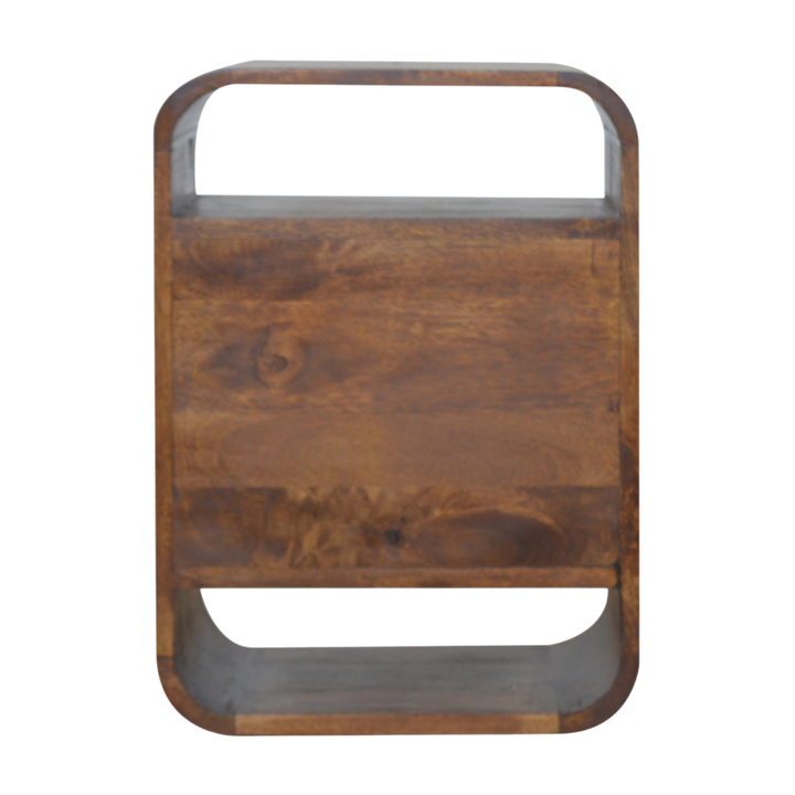 Trosa 2-Drawer Bedside Table in Chestnut, rear view.