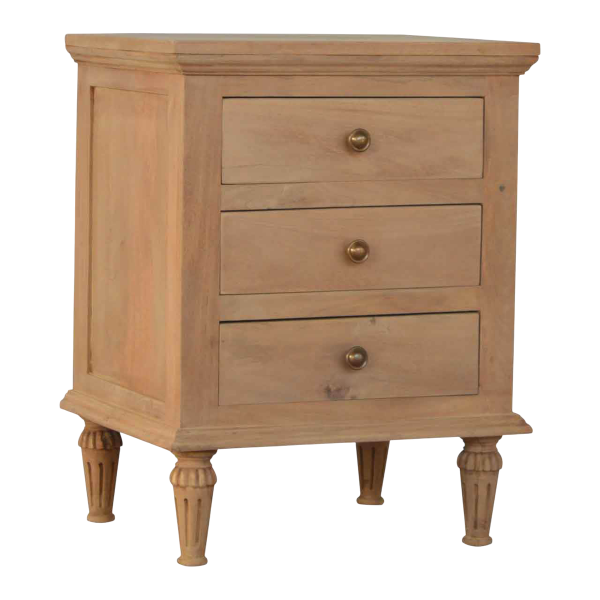Trosa Bedside Table in Almond, three-quarter view showing the full profile.