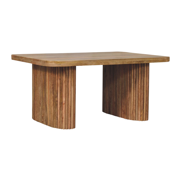 Trosa Block Bench in Amber, three-quarter view showing the full profile.