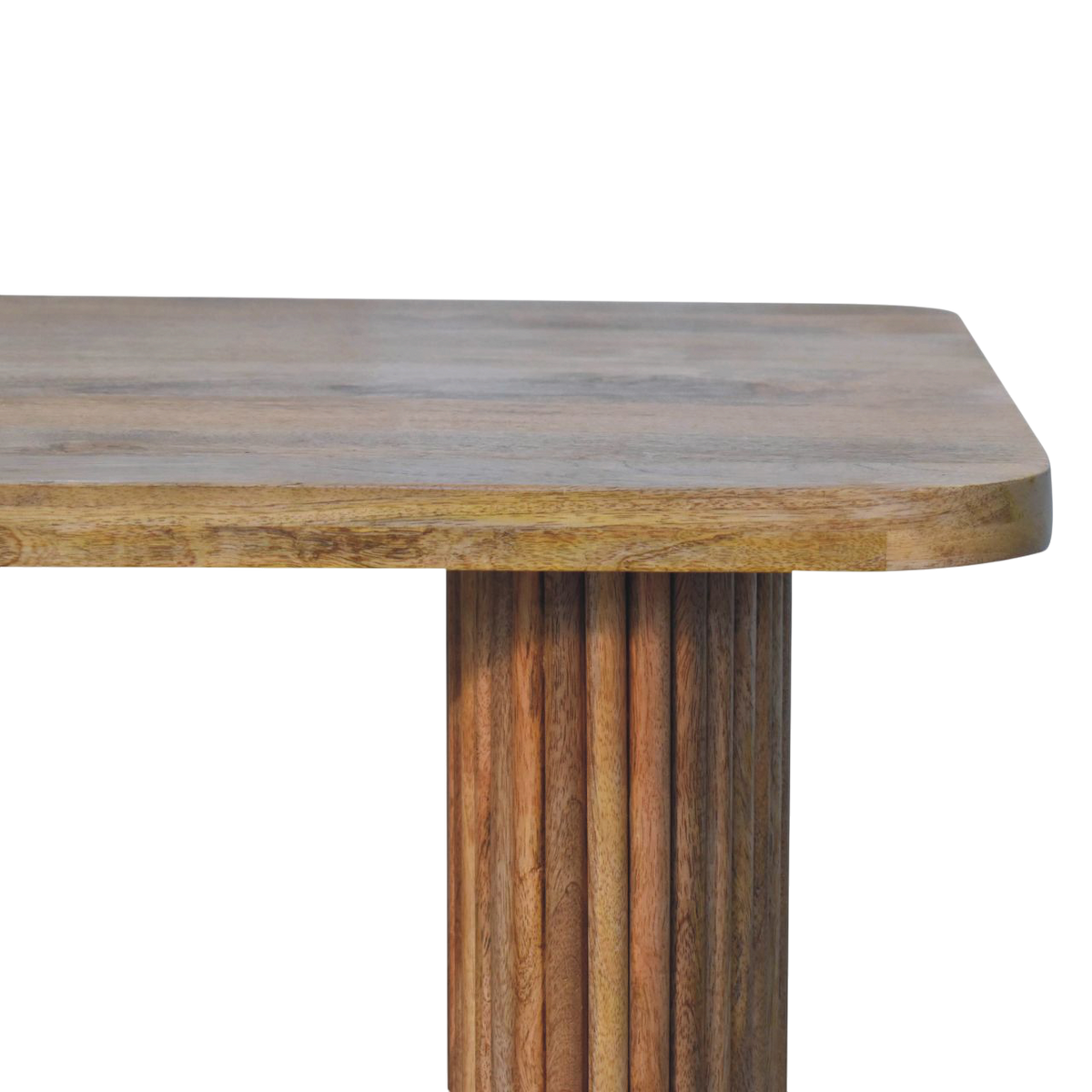 Close view of the top on the Trosa Block Bench in Amber.