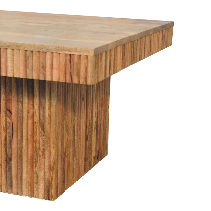 Close view of the base on the Trosa Block Coffee Table in Amber.
