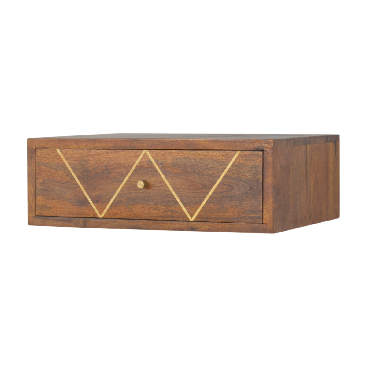 Trosa Floating Bedside Shelf in Chestnut, three-quarter view showing the full profile.