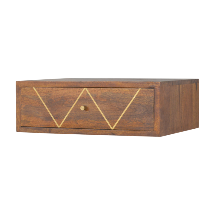 Trosa Floating Bedside Shelf in Chestnut, three-quarter view showing the full profile.