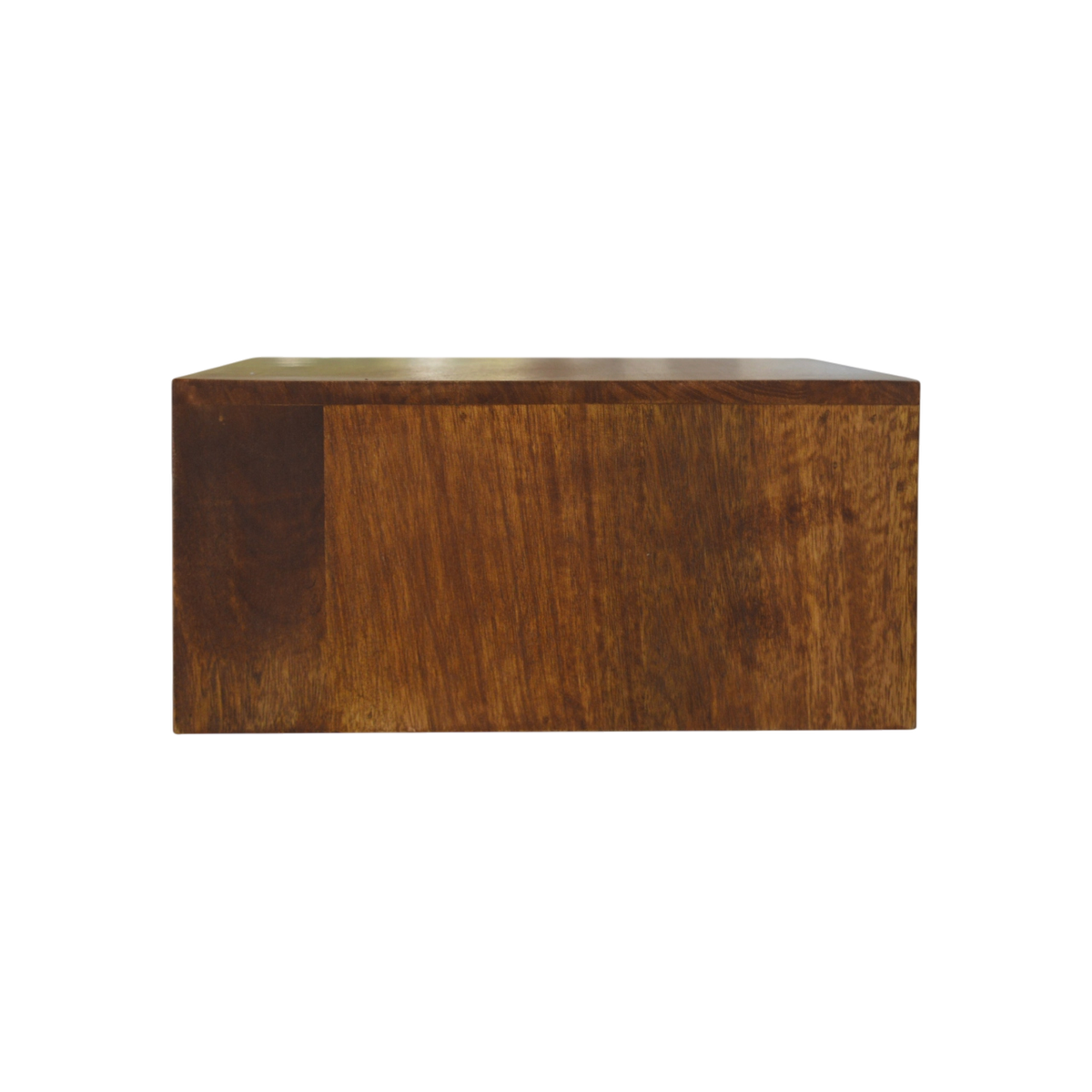 Trosa Floating Bedside Shelf in Chestnut, side view showing the depth.