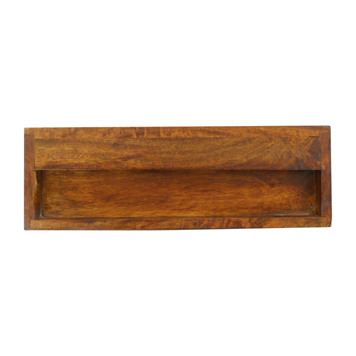 Trosa Floating Bedside Shelf in Chestnut, rear view.