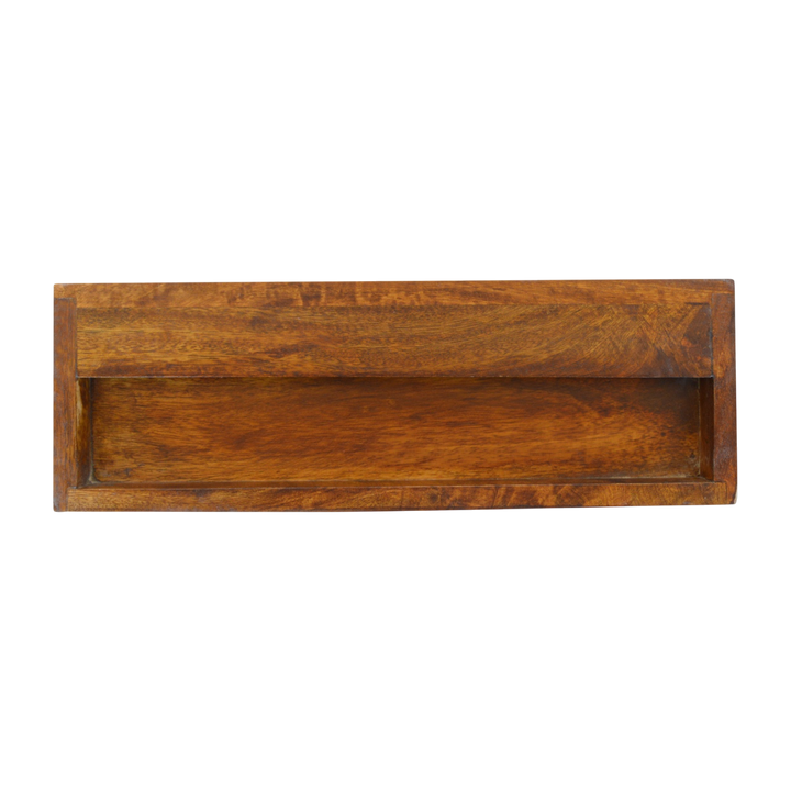 Trosa Floating Bedside Shelf in Chestnut, rear view.