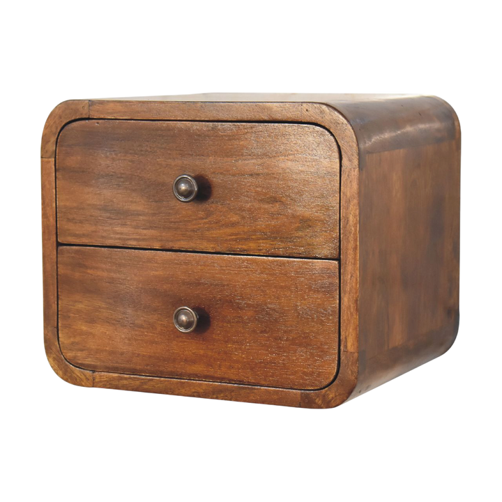 Trosa Floating Bedside Table in Chestnut, three-quarter view showing the full profile.