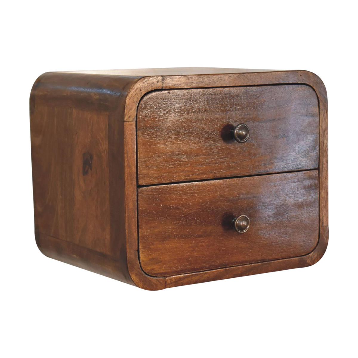 Trosa Floating Bedside Table in Chestnut, side view showing the depth.
