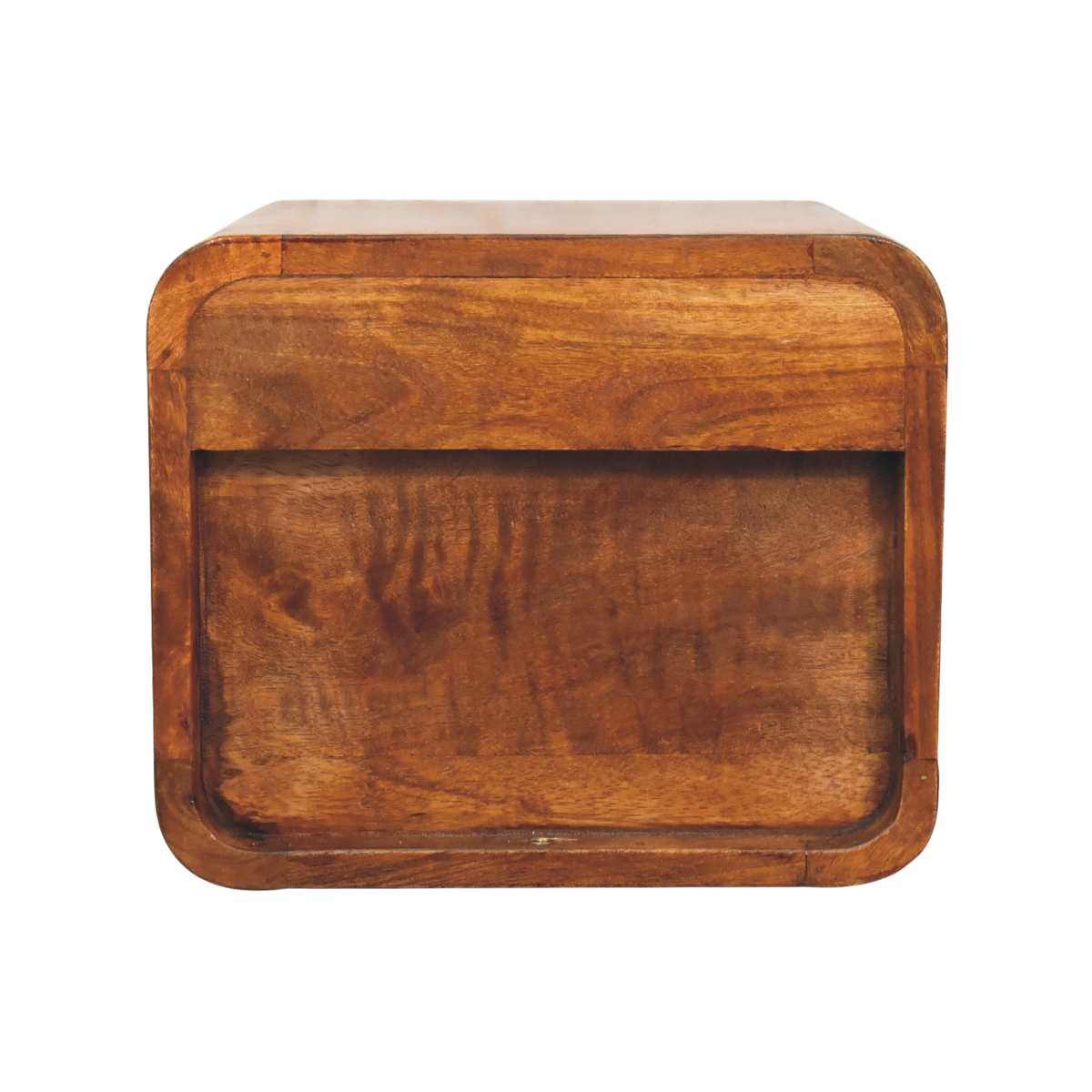 Trosa Floating Bedside Table in Chestnut, rear view.