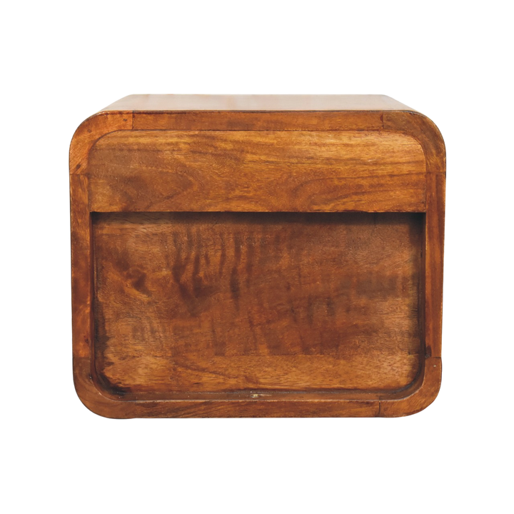Trosa Floating Bedside Table in Chestnut, rear view.