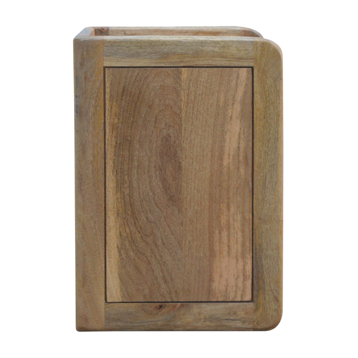 Trosa Gallery-Back Bedside Table in Amber, side view showing the depth.