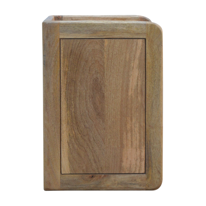 Trosa Gallery-Back Bedside Table in Amber, side view showing the depth.