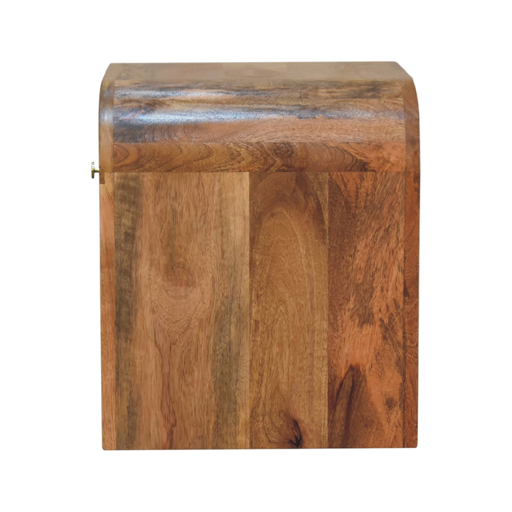 Trosa Mini Bedside Table in Amber, side view showing the depth.