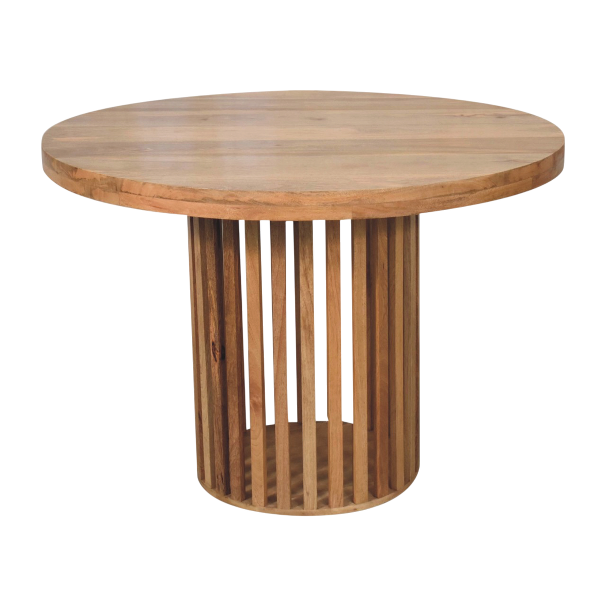 Trosa Round Dining Table in Amber, three-quarter view showing the full profile.