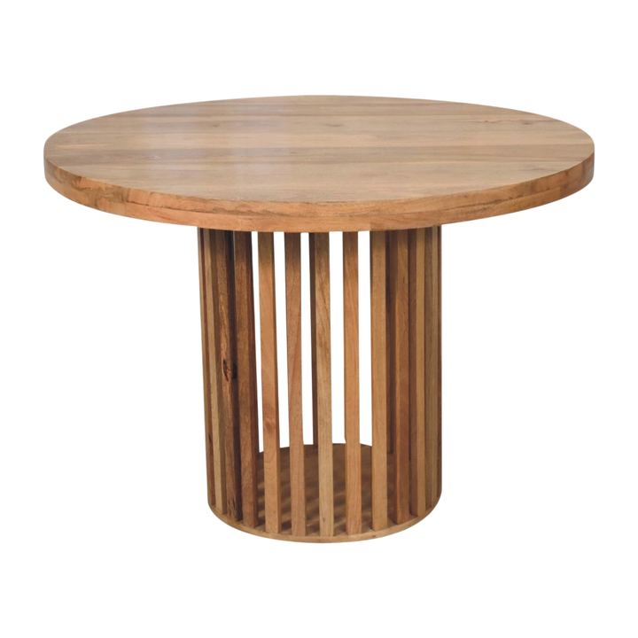 Trosa Round Dining Table in Amber, three-quarter view showing the full profile.