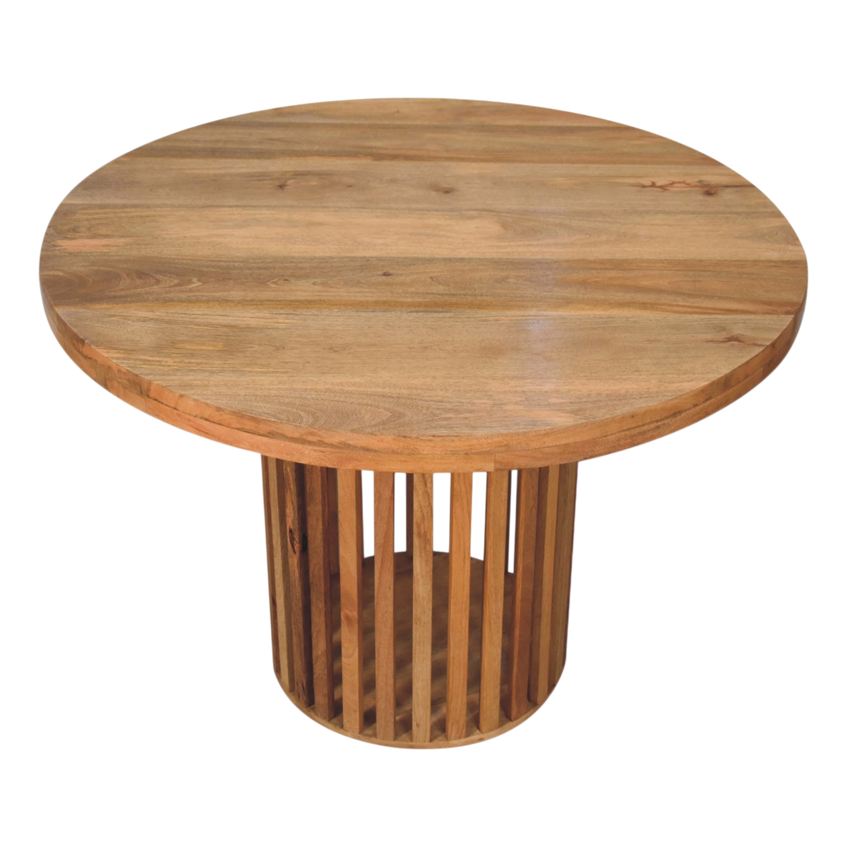 Trosa Round Dining Table in Amber, three-quarter view from the opposite side.