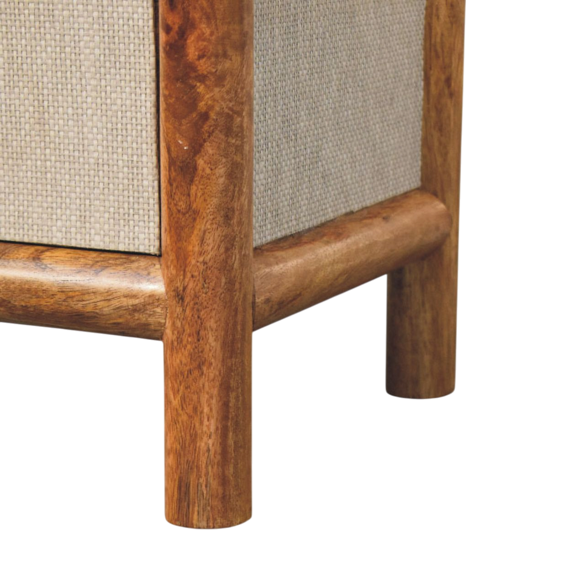 Close view of the weave on the Tulum Bedside Table in Russet with Clay Linen.