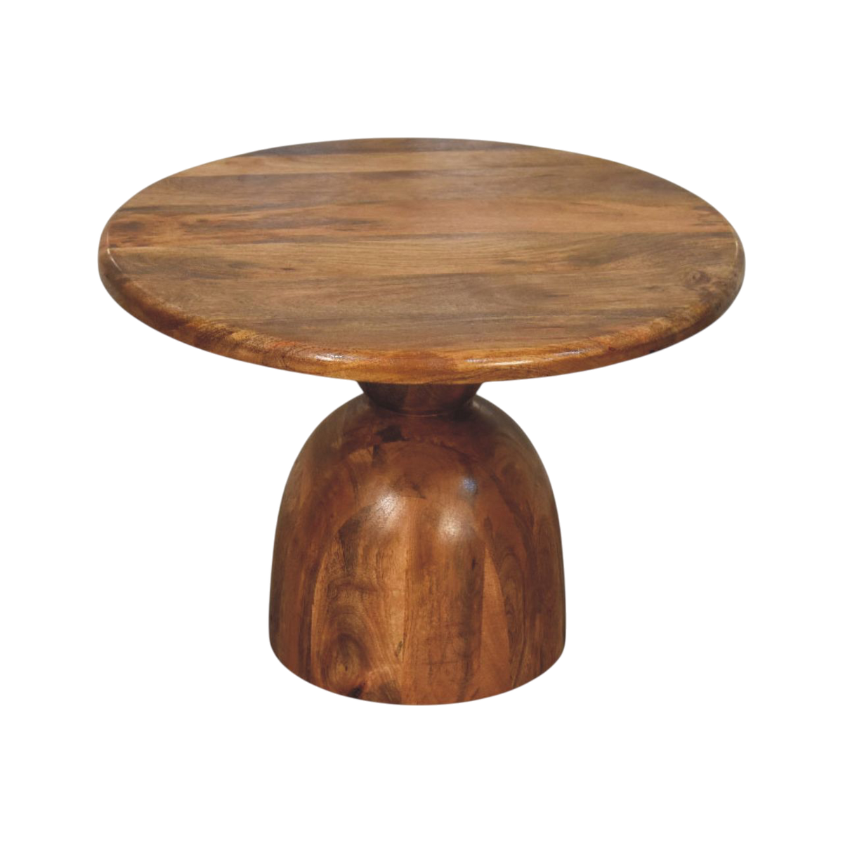 Vallauris Pedestal Coffee Table in Amber, three-quarter view showing the full profile.
