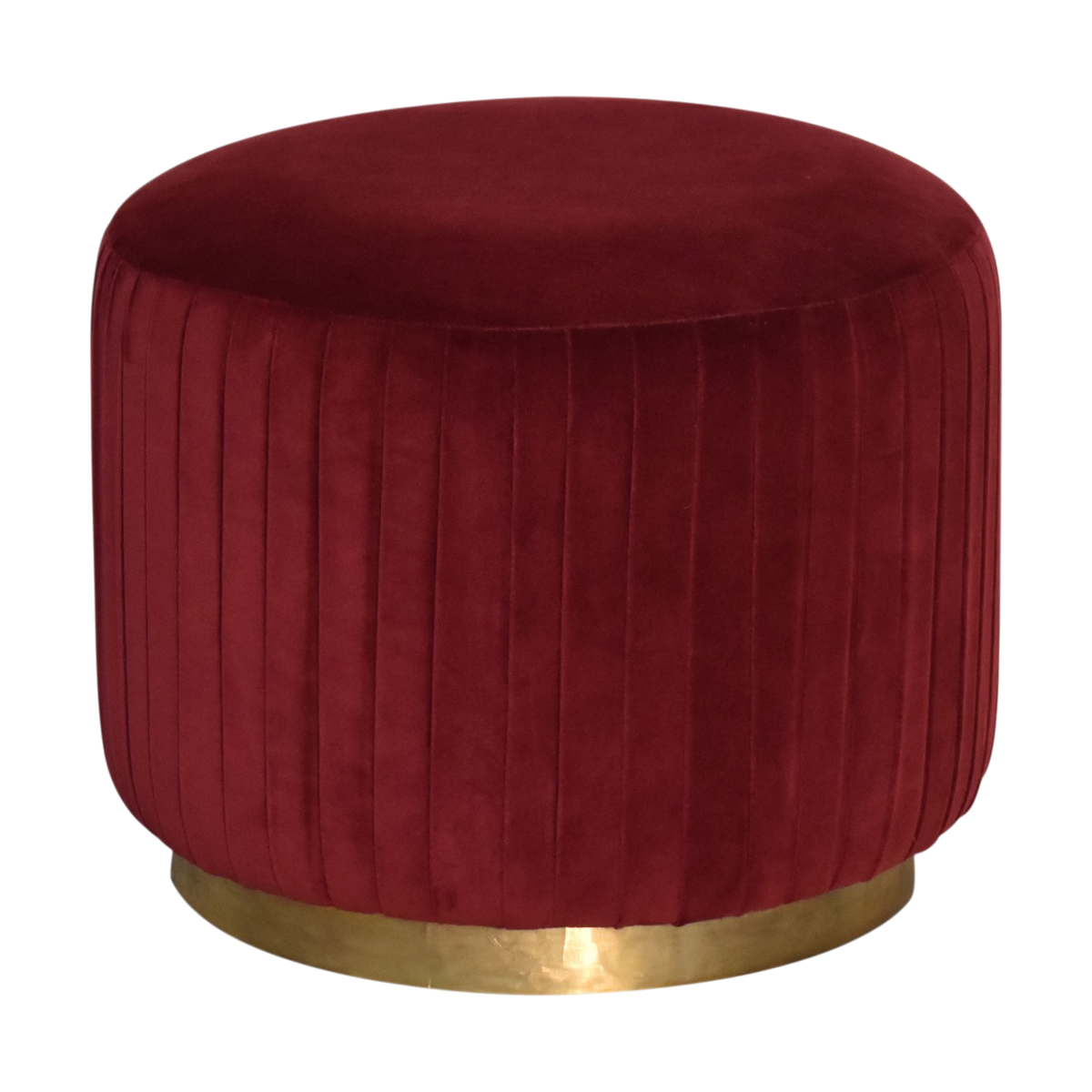 Vallauris Pleated Footstool in Claret Velvet, three-quarter view showing the full profile.