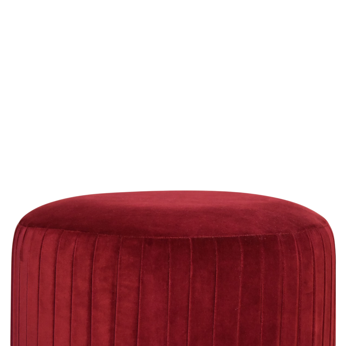 Vallauris Pleated Footstool in Claret Velvet, side view showing the depth.