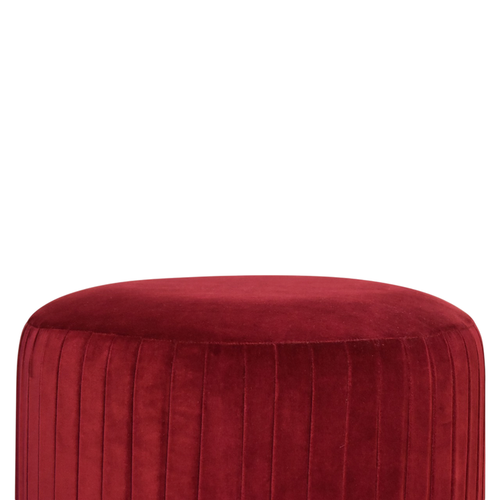 Vallauris Pleated Footstool in Claret Velvet, side view showing the depth.