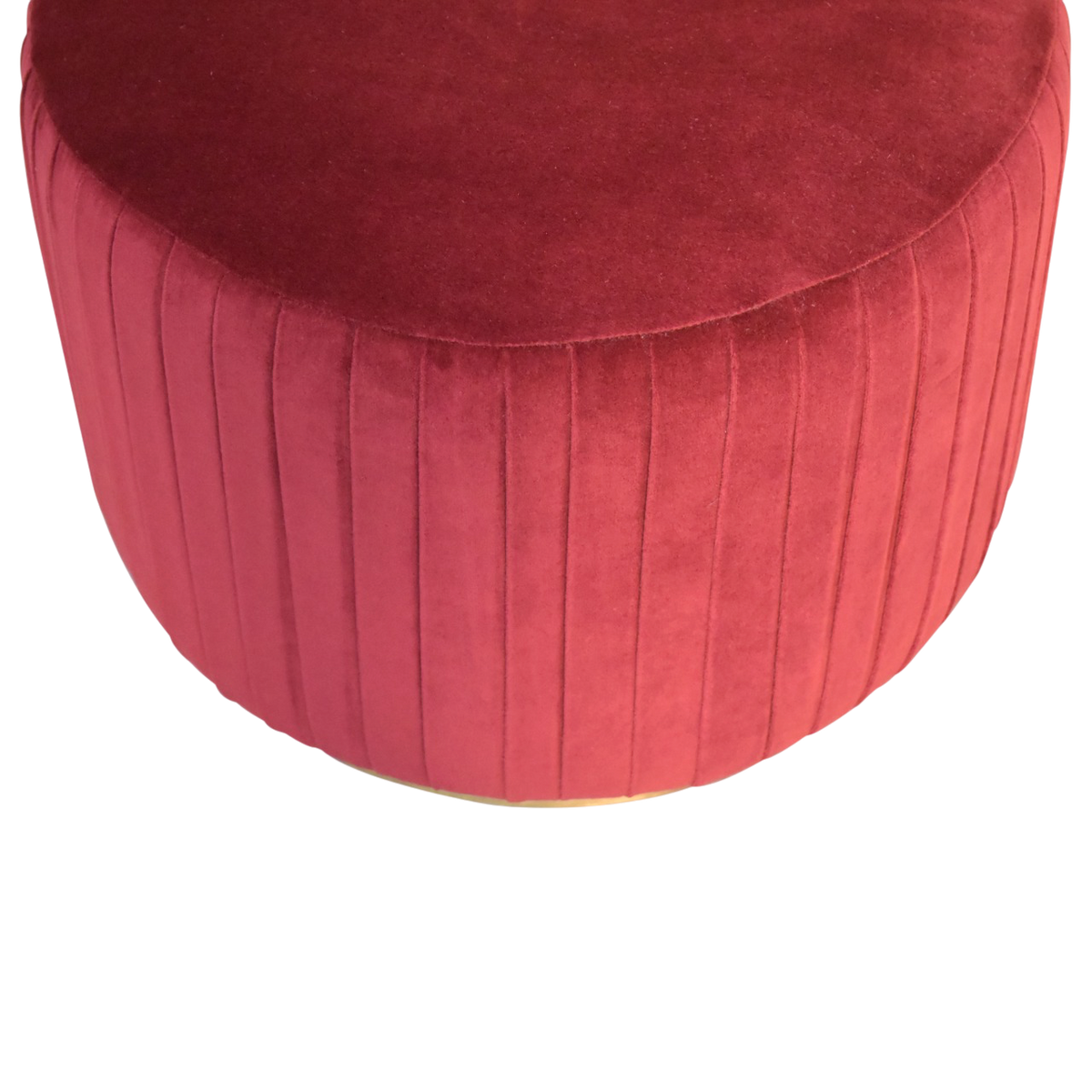 Close view of the seat on the Vallauris Pleated Footstool in Claret Velvet.
